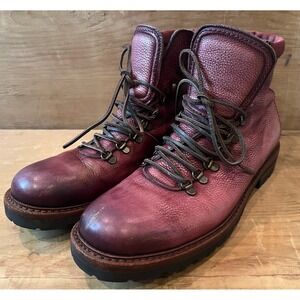 Antonio Maurizi Mens 9.5 Burgundy Pebbled Leather Hiking Boots Italy Lug Sole